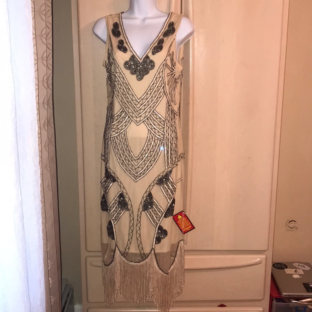 NWT GatsbyLady Hand-Beaded Flapper Dress, Sz 8